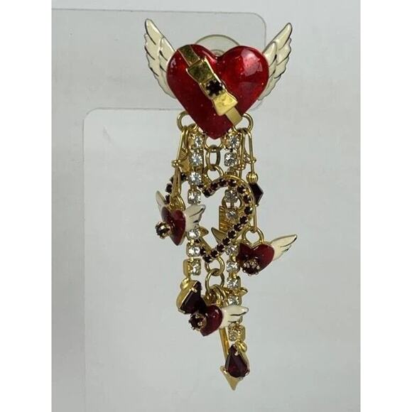 Lunch At the Ritz Heart Necklace & Earring Set Gold Tone Signed Vintage RARE Art - Picture 8 of 14